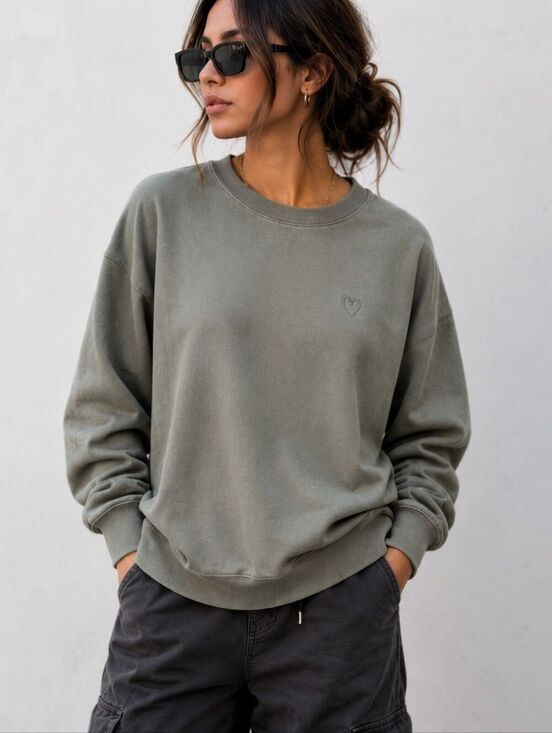 Divided Tops - Divided by H&M Sage Green Basic Crewneck Sweatshirt